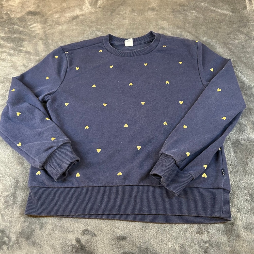 Gap‎ Kids Navy Blue Sweatshirt Gold Hearts Print Pullover Girls Large 10/12